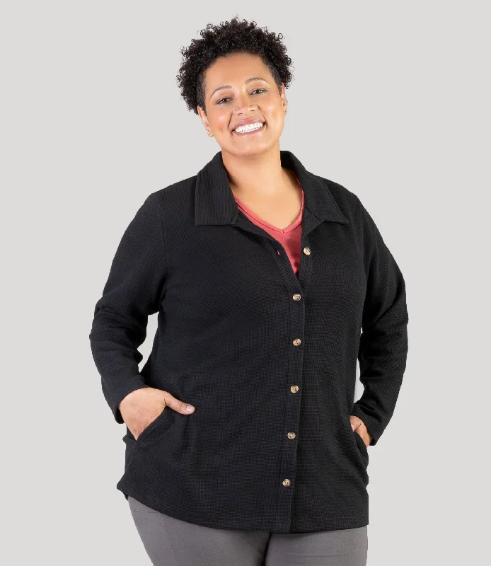 women's long sleeve tops made of woolJunoWaffle Long Sleeve Button Front Tunic Jacket