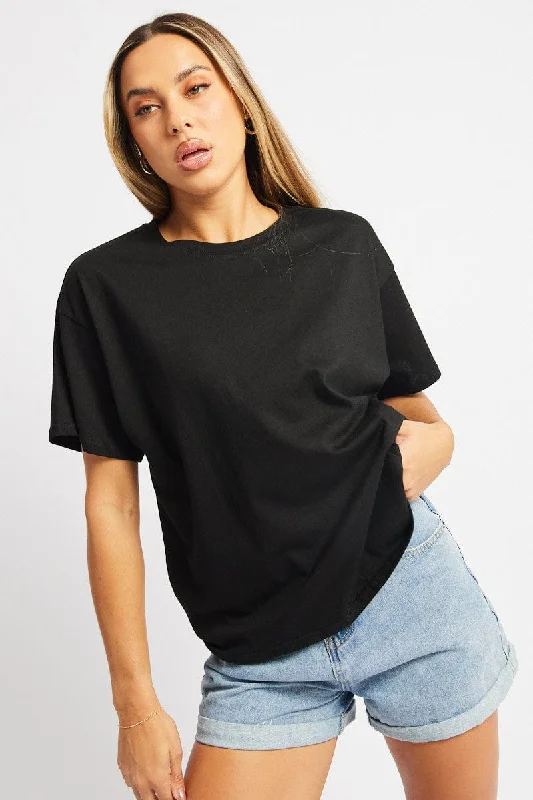 affordable women's T-shirtsBlack Oversized T Shirt Short Sleeve Crew Neck