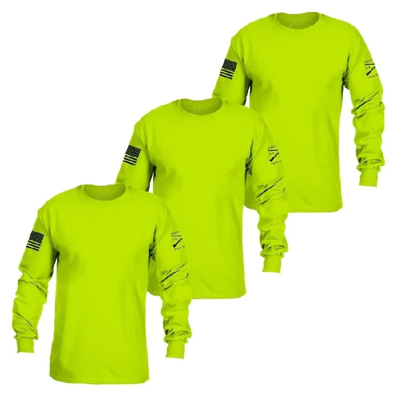 women's long sleeve tops with tie-dye patternsBasic Long Sleeve 3 Pack - Safety Green