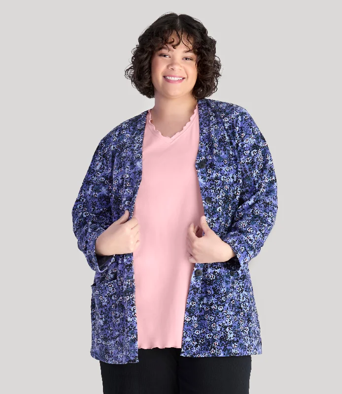 women's long sleeve tops made of synthetic fiberEZ Style Cottons Long Sleeve Patch Pocket Jacket Blue Meadow Print