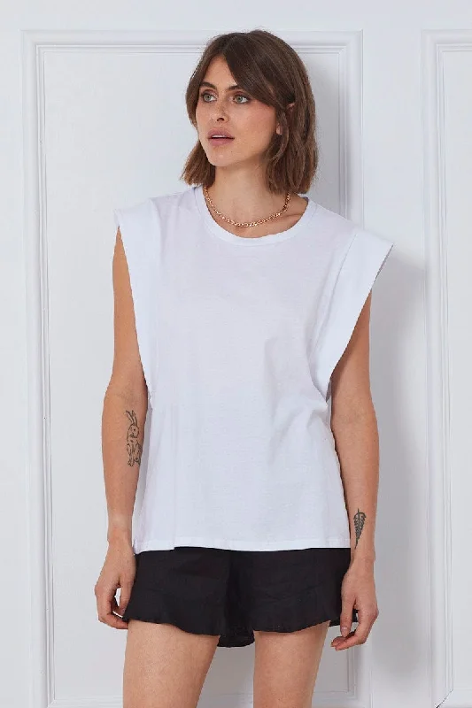 women's T-shirts for winterWhite T Shirt Sleeveless Crew Neck