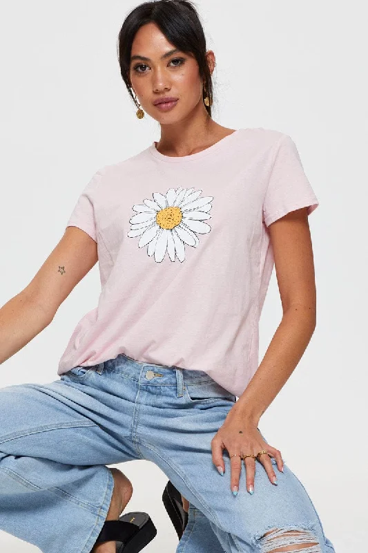 women's T-shirts with relaxed fitsPink Graphic T Shirt Short Sleeve