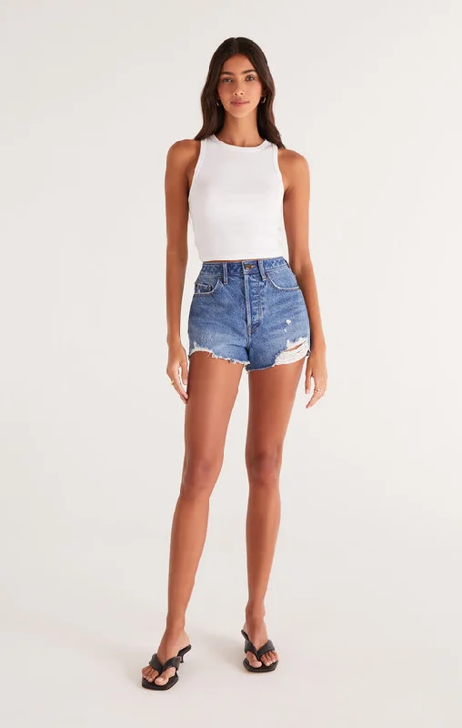 Hannah Cropped Rib Tank, White