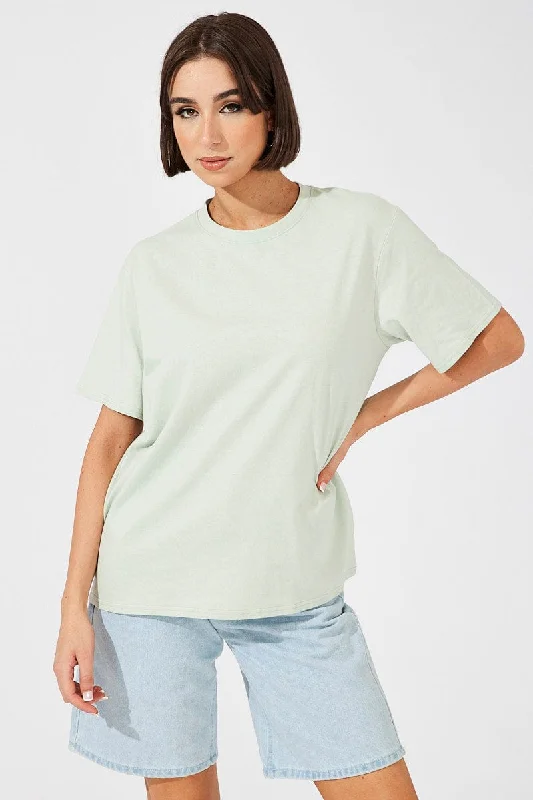 women's T-shirts with scoop necksGreen Oversized T Shirt Short Sleeve Crew Neck