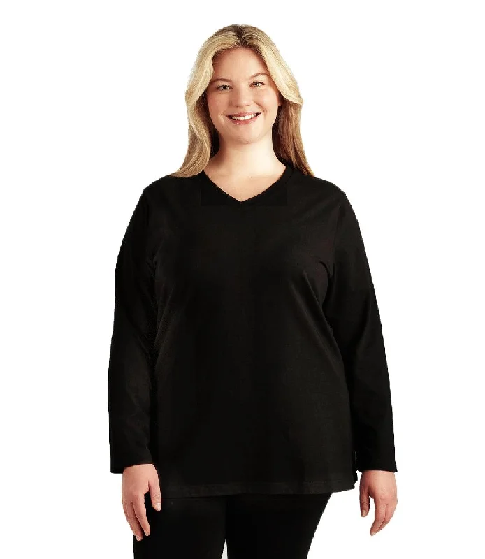 women's long sleeve tops with lace detailsStretch Naturals Long Sleeve V-Neck Top Basic Colors