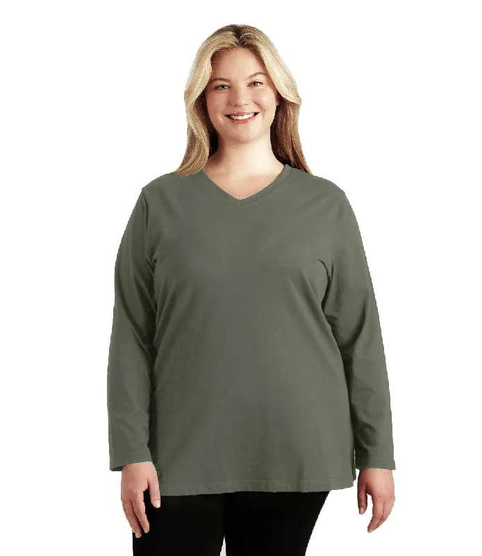 women's long sleeve tops with button-down frontsStretch Naturals Long Sleeve V-Neck Top Classic Colors