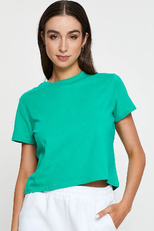 women's T-shirts with exclusive collaborationsGreen T Shirt Short Sleeve Crew Neck