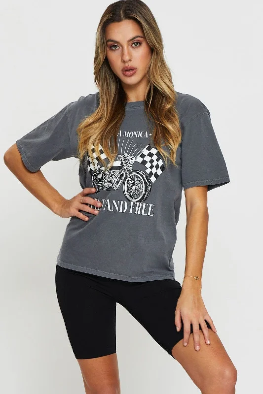 women's T-shirts with turtlenecksGrey Graphic T Shirt Short Sleeve