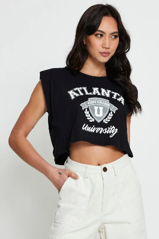 women's T-shirts with oversized fitsBlack Crop T Shirt Short Sleeve