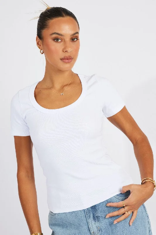 stylish women's T-shirtsWhite T shirt Short sleeve Scoop Neck