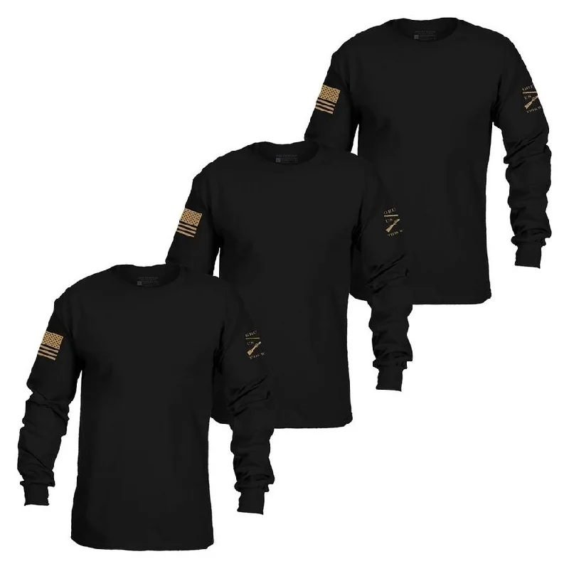 women's long sleeve tops with bleach-splatter designsBasic Long Sleeve 3 Pack - Black