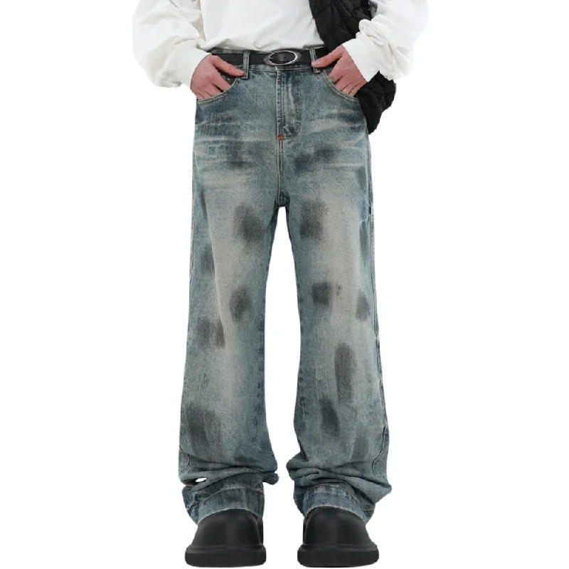 women's denim jeans with distressed thighswomen's denim jeans with distressed thighsHigh Street Splash Ink Jeans