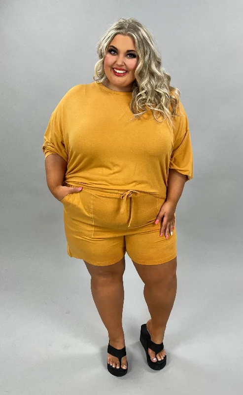 women's long sleeve tops with sustainable fabric21 SET-F {The Good Life} Mustard Long Sleeve Short Set PLUS SIZE 1X 2X 3X