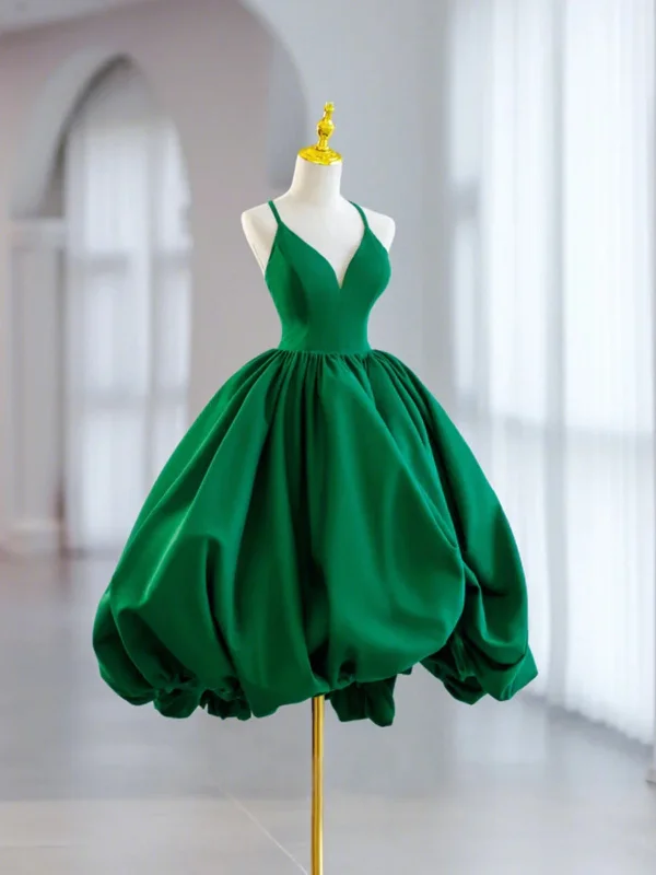 polka dot party dressesV Neck Green Satin Short Prom Dresses, V Neck Green Homecoming Dresses, Short Green Formal Evening Dresses SP2727