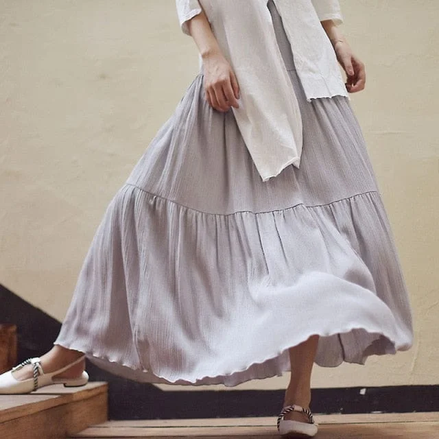 women's linen skirtsFlowy High Waist Cotton Linen Skirt