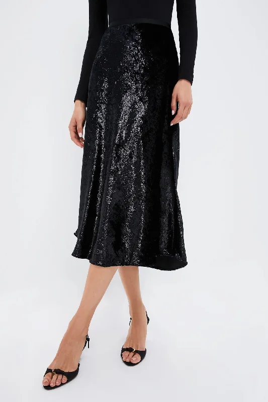 women's velvet skirtsPolo Black Metallic Velvet A-line Skirt