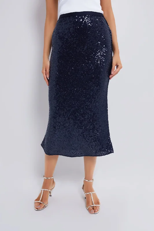 women's lace skirtsDeep Navy Sequin A-Line Skirt