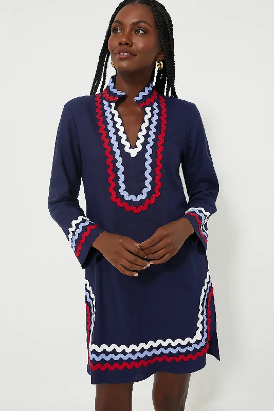 women's long sleeve tops for galasNavy Red White & Blue Long Sleeve Classic Tunic