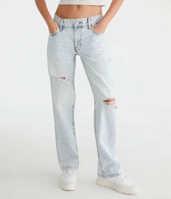 women's denim jeans with distressed back pocketswomen's denim jeans with distressed back pocketsAeropostale Low-Rise Baggy Jean