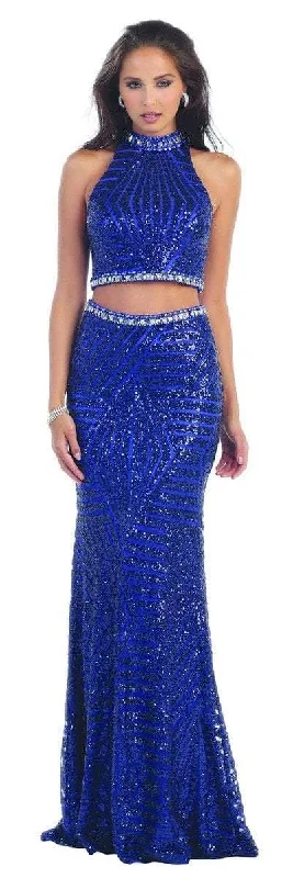 women's cool work skirtsMay Queen RQ7338 Halter Fully Sequined Top & Long Skirt