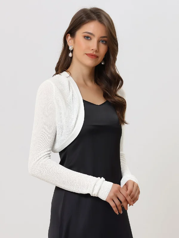 women's long sleeve tops for fallCasual Knit Cardigan Long Sleeve Open Front Crop Bolero Shrug