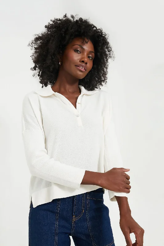 women's long sleeve tops for the officeWhite Clayton Long Sleeve Knit Polo