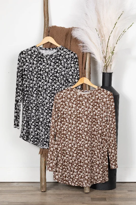 women's long sleeve tops made of cashmereFloral Long Sleeve Knit Top