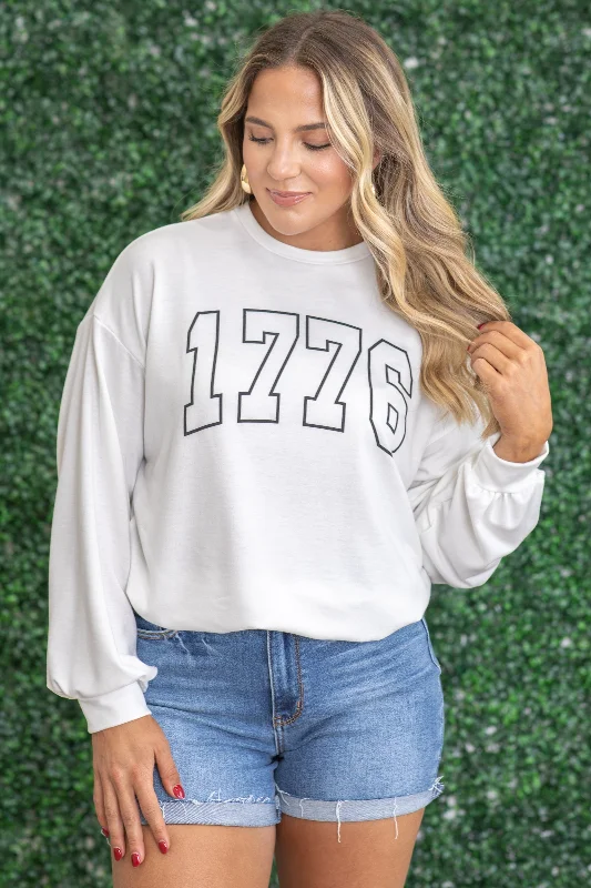 chic women's long sleeve topsOff White 1776 Graphic Long Sleeve Knit Top