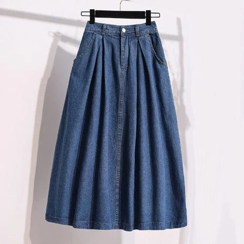 women's cotton skirtsPleated High Waist Denim Skirt