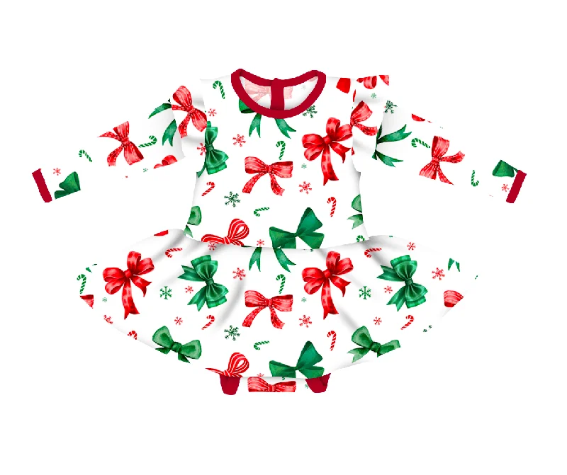 women's floral skirtsMerry & Bright Wrapped in a Bow - Long Sleeve Twirl Skirt Bodysuit