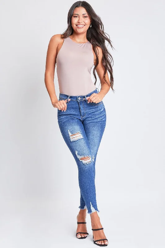 women's denim jeans with distressed thighswomen's denim jeans with distressed thighsWomen's Sustainable WannaBettaButt Ankle Jeans