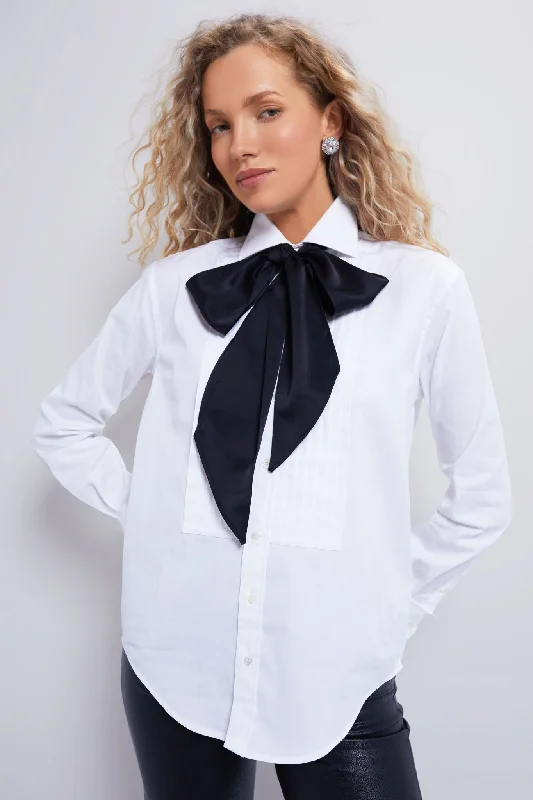 women's long sleeve tops for formal eventsWhite Long Sleeve Button Front Blouse