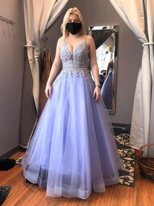 polka dot party dressesA Line V Neck Lilac Lace Long Prom Dresses, Lilac Lace Formal Dresses, Long Lilac Evening Dresses SP2989