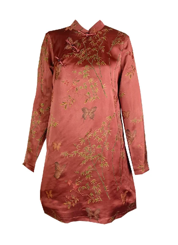 women's long sleeve tops with sheer sleeves2240015 Long Sleeve Embroidered Silk Cheongsam