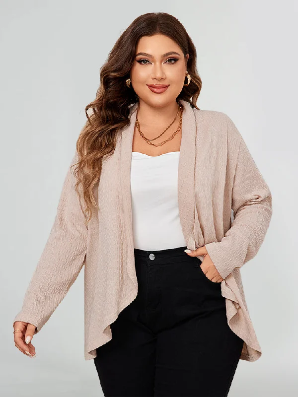 women's long sleeve tops with off-the-shoulder cutsSolid Long Sleeve Ruffle Detail Cardigan