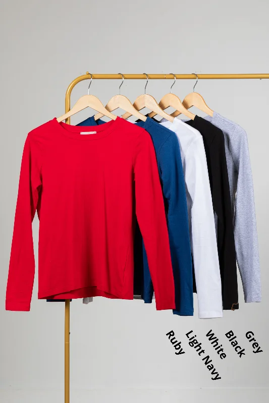 women's long sleeve tops with warm and cozy fabricCotton Crewneck Long Sleeve Knit Top