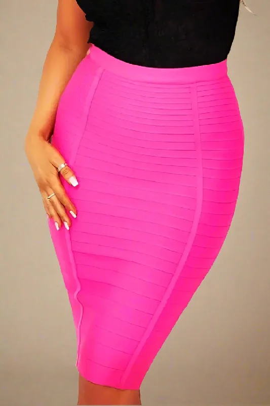 women's zip-up skirtsPencil High Waist Bandage Knee Length Knitted Skirt - Hot Pink