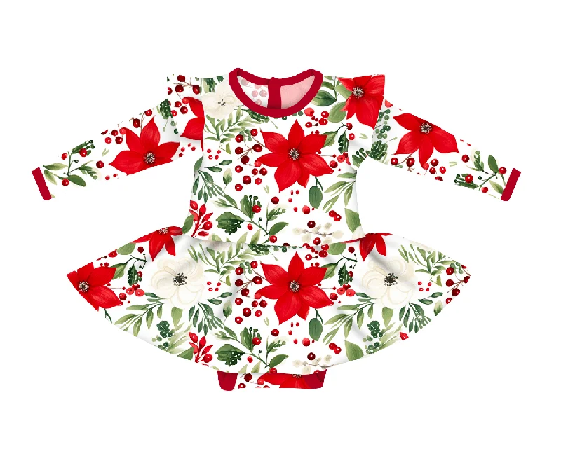 women's lace skirtsMerry & Bright Pretty Poinsettia - Long Sleeve Twirl Skirt Bodysuit