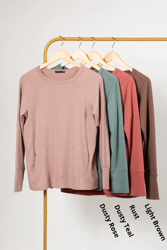 women's long sleeve tops with thermal insulationRaglan Long Sleeve Side Pocket Knit Top