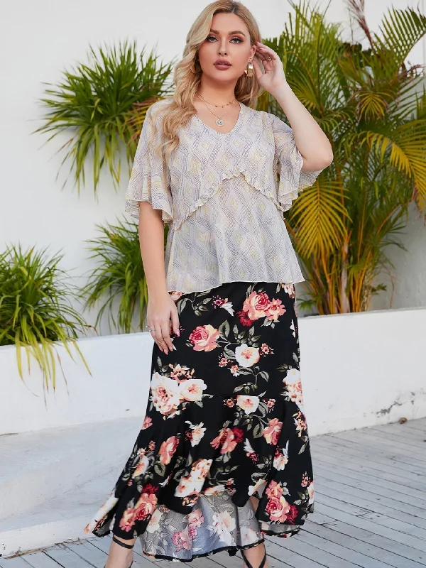 women's work skirtsKittenAlarm - Plus size Elastic Waist Floral Skirt