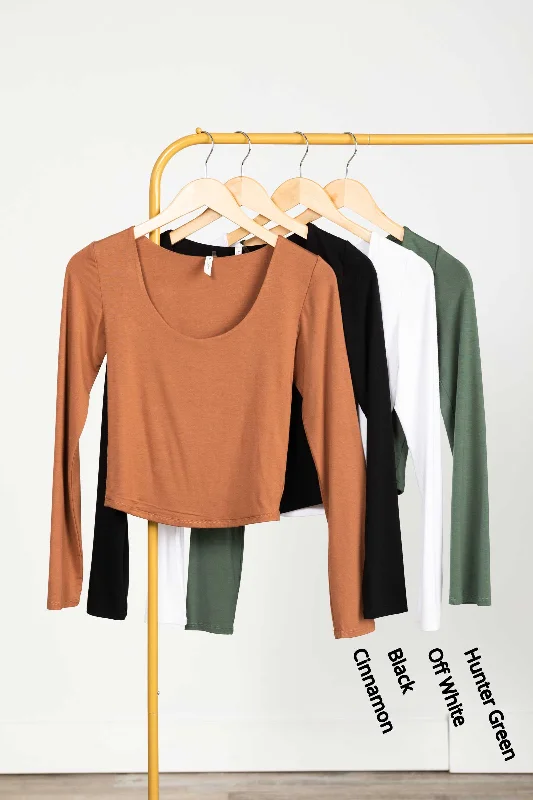 women's long sleeve tops with distressed finishesDouble Layer Scoop Neck Long Sleeve Top