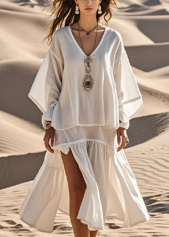 maxi dresses with A-line silhouettesUnique White Oversized Side Open Cotton Maxi Dress Spring