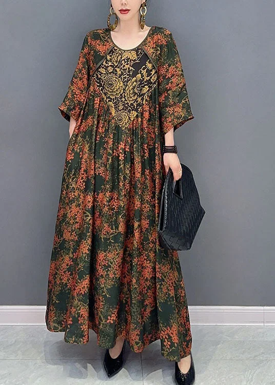 bohemian maxi dressesBeautiful Green O Neck Print Patchwork Cotton Maxi Dresses Spring