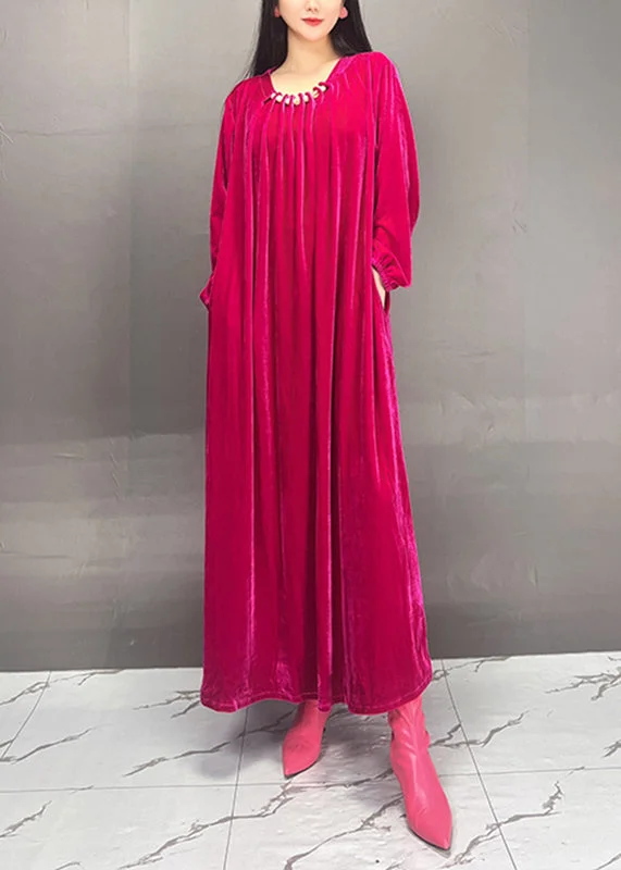 maxi dresses for breastfeeding mothersHandmade Rose O-Neck Wrinkled Velour Maxi Dresses Spring