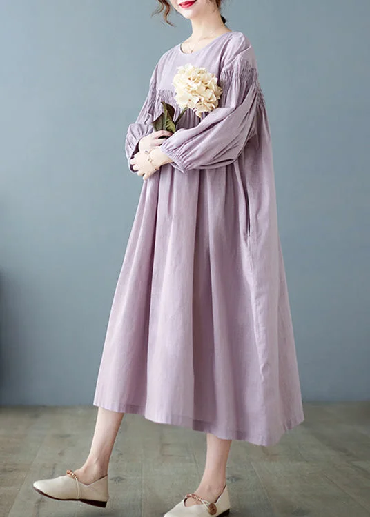 maxi dresses with lace-up detailsWomen Purple O-Neck Patchwork Wrinkled Maxi Dresses Spring