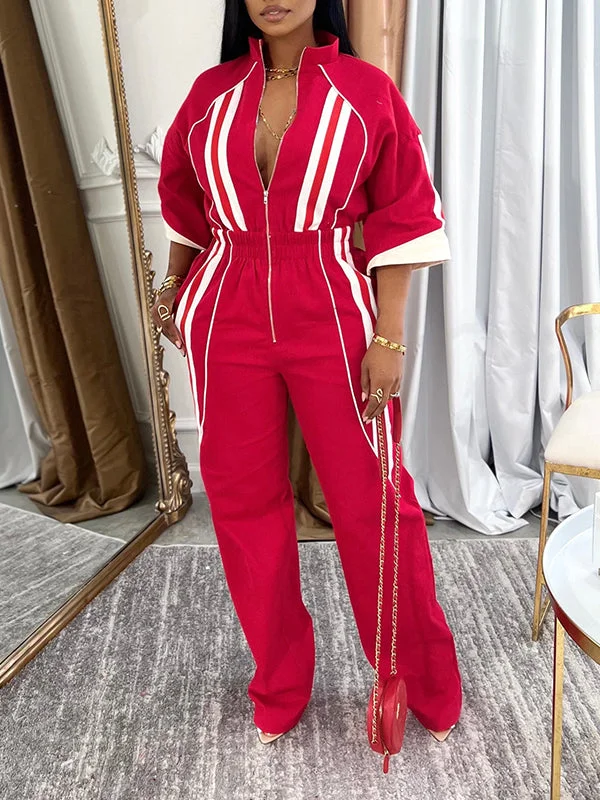 women's jumpsuits for plus-size figuresStripe Zip-Front Jumpsuit