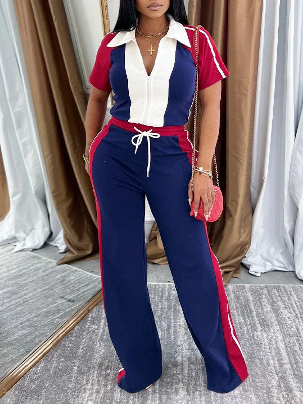 women's jumpsuits with belt loopsColorblock Zip-Front Jumpsuit