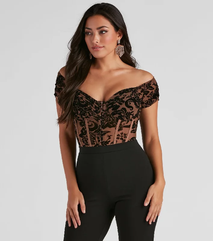 So Regal Flocked Velvet Bodysuit