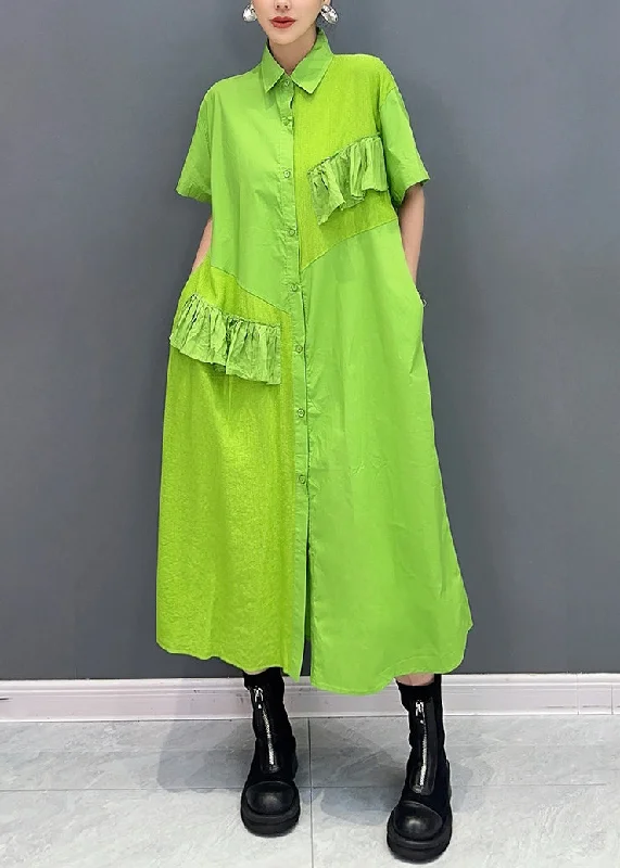 maxi dresses for outdoor weddingsVogue Green Peter Pan Collar Patchwork Button Maxi Dress Summer