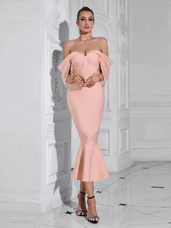 high-slit midi dresseshigh-slit midi dressesOff Shoulder Fishtail Midi Bandage Dress HB100272